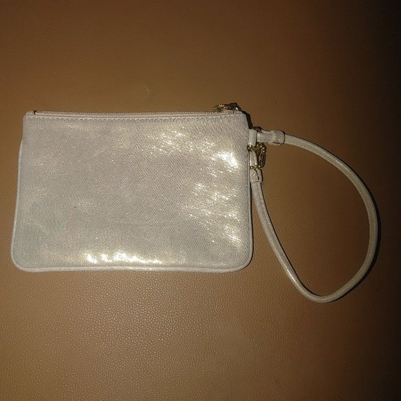 Coach Small Wristlet Pouch In Shimmering Pearl White Leather Hardware Zipper - Picture 7 of 7